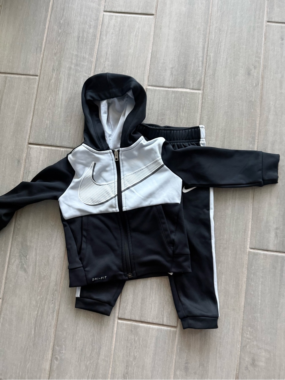 Nike Kids Black and White Hooded Tracksuit Set